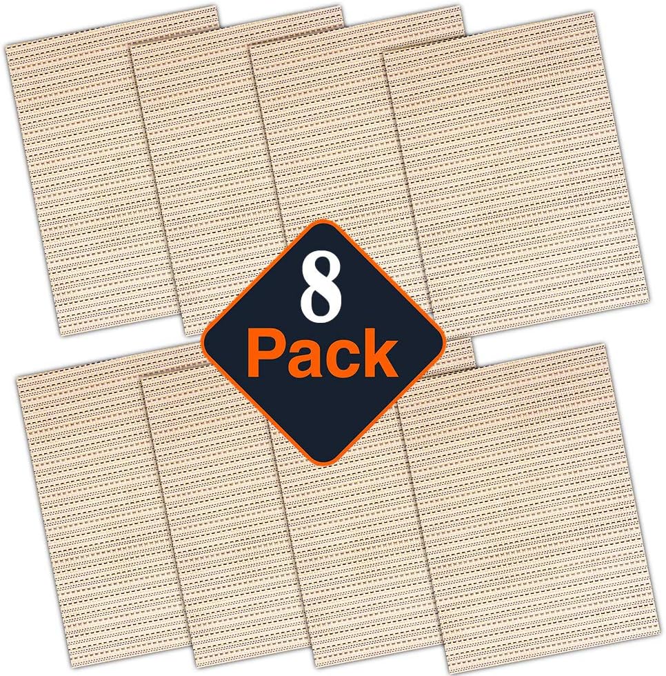 Crenstone Woven Placemats for Dining Table -- Premium Set of Woven Vinyl Placemats, Easy to Clean Rectangular Table Mats (Set of 8, Black White Natural)