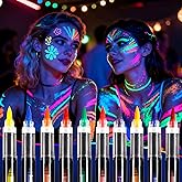 Oiomniv Glow in The Dark Face Paint Markers, 10 Colors UV Neon Body Paint Pens, Waterproof & Skin-Safe Blacklight Tattoo Mark