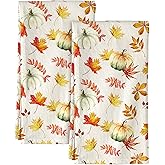 Miss Adola Flour Sack Kitchen Towels Set of 2-18x26 Inch Dish Towels with Hanging Loop Autumn Fall Absorbent Reusable Cotton Cloths for Cleaning Cute Design Home Decor Housewarming, Pumpkin Leaf