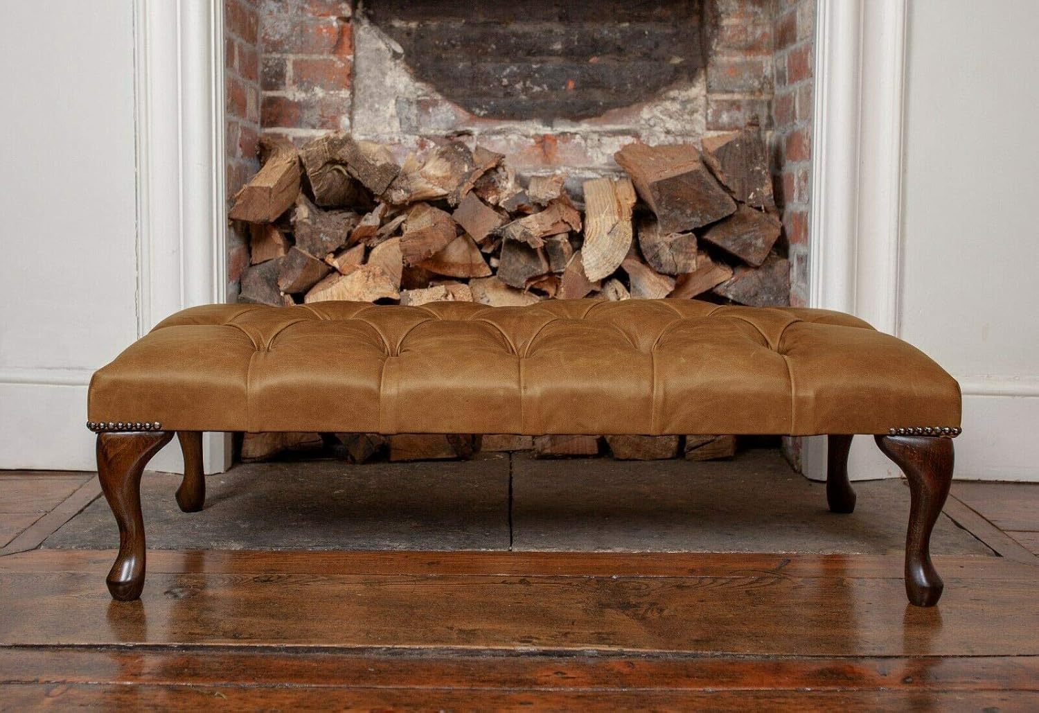 Large Chesterfield Foot Stool in Vintage Tan leather Amazon.co.uk