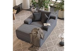 RIBILAKE Cozy Oversized Chaise Lounge Chair Indoor with 3 Pillows, 47 Inch Fluffy Comfy Big Cloud Couch, Plush Corduroy Sleeper Sofa Bed for Living Room, Bedroom, Apartment, Dark Gray