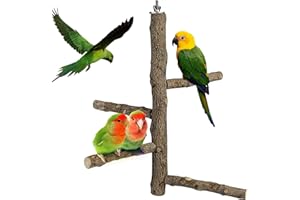 Filhome Bird Perch Stand Toy, Natural Wood Parrot Perch Bird Cage Branch Perch Accessories for Parakeets Cockatiels Conures Macaws Finches Love Birds(L: 13.8" Length)