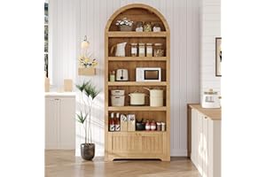 72 in Tall Arched Bookcase with Drawers, 5-Tier Kitchen Storage Cabinet, Wooden Pantry for Dining Room, Kitchen and Living Ro
