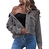 Zontroldy Womens Fashion Cropped Corduroy Plaid Shacket Jacket Button Down Long Sleeve Crop Shirts Jackets Tops
