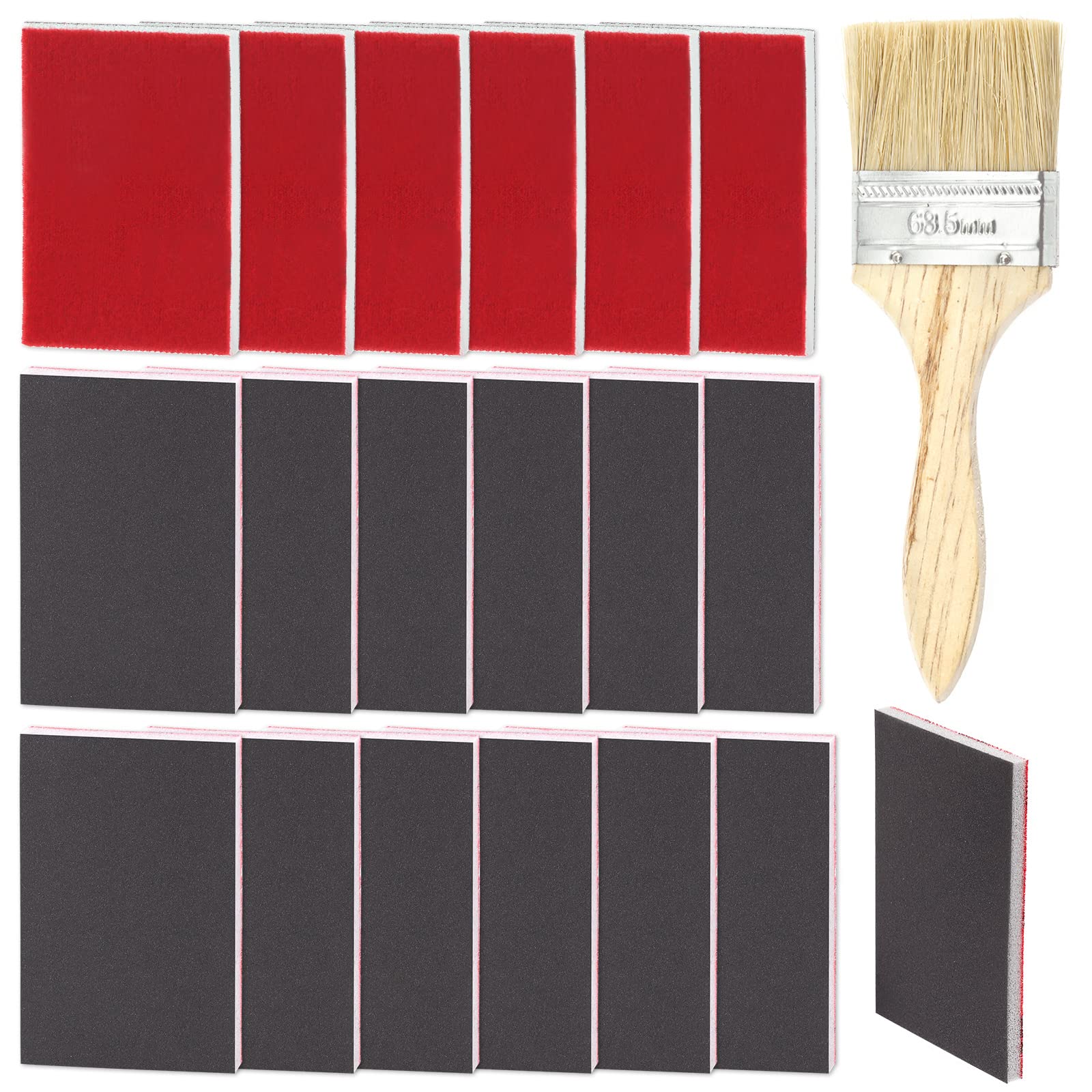 Glarks 21Pcs 800-1000 Grits Sanding Sponge Sanding Pads Sanding Blocks Washable Flexible Soft Foam Wet Dry with 1Pc 2.5 Inch Painting Brush