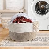 Maliton Large Cotton Rope Storage Basket 55x35cm 68L White Brown view 7