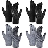 Newcotte 4 Pair Winter Gloves for Men Women Touch Screen Cold Weather Warm Thermal Knit Glove for Running Driving Hiking