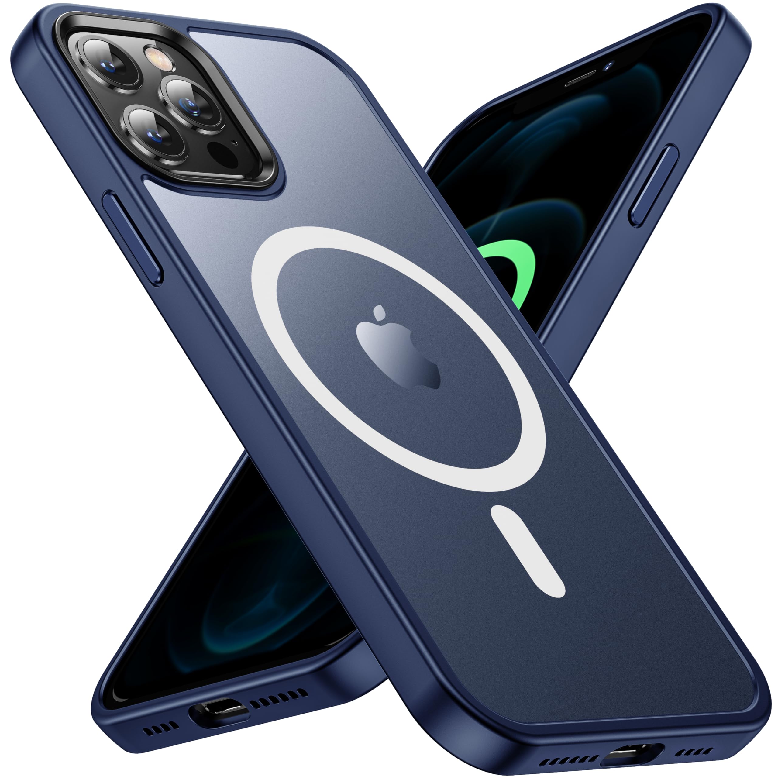 Photo 1 of CASEQUUE Magnetic Case for iPhone 12 Pro Max - Military Drop Protection, Compatible with MagSafe, Anti-Fingerprint, Shockproof Translucent Matte Case (6.7"), Blue