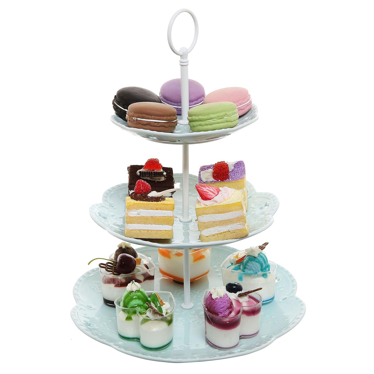 Pastel Turquoise Ceramic 3 Tier Dessert Stand Server / Cupcake Tower