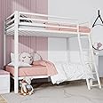 SHA CERLIN Loft Bunk Bed Twin Over Twin Size with Ladder and Guardrail,Heavy Duty Metal Slats Support No Box Spring Needed Small Space Saving Furniture for Bedroom Dorm,White
