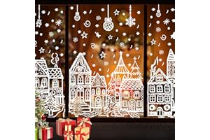 DIYDEC 15.7 * 27.5'' Large Christmas Window Stickers 4 Sheets White House Xmas Window Clings for Glass Decoration Snowman Snowflake Double-Sided Window Decals for Christmas Holiday Party Ornament