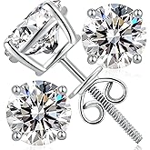 Moissanite Stud Earrings 18K White Gold Plated Sterling Silver Stud Earrings for Women Men Hypoallergenic Round Cut D Color VVS1 Clarity Lab Created Simulated Diamond Earrings 0.3-2ct Screw Back Push Back