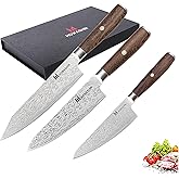 Howashin 3PCS Chef Knife Set, Japanese Knife Set, Sharp High Carbon Stainless Steel Forged Blade Professional Kitchen Knives Set with Ergonomic Handle,Damascus Knives Set for kitchen with Gift Box