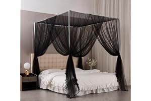 Nattey 4 Corners Post Bed Canopy Curtains Bed Frame Canopies for Bedroom Decor (Queen, Black)