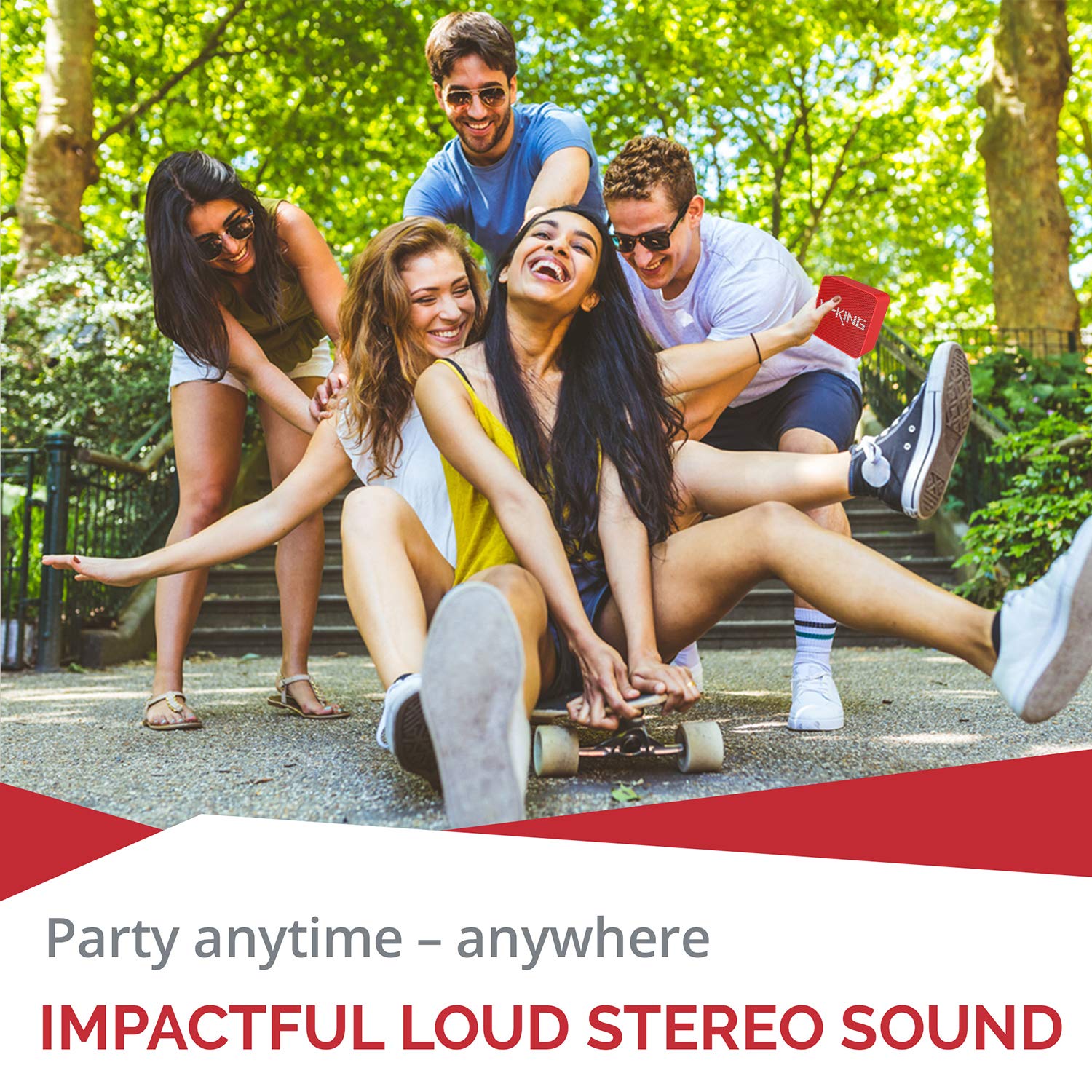 W-KING Bluetooth Lautsprecher, Wireless Tragbarer Bluetooth Lautsprecher mit 10-Stunden Spielzeit und eingebautem Mikrofon, Wireless Speaker mit reinem Bass, geeignet für iPhone, Samsung usw (Rot)