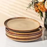 theterra Ceramic Dinner Plates Set of 6, 10.5 Inch Dinnerware Plates | Ceramic Plates, Oven &amp; Microwave &amp; Dishwasher Safe, Perfect for Everyday Dining, Creamy Amber