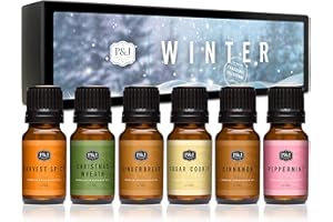 P&J Trading Fragrance Oil Winter Set | Cinnamon, Gingerbread, Sugar Cookies, Harvest Spice, Peppermint, and Christmas Wreath Candle Scents for Candle Making, Freshie Scents, Soap Making Supplies