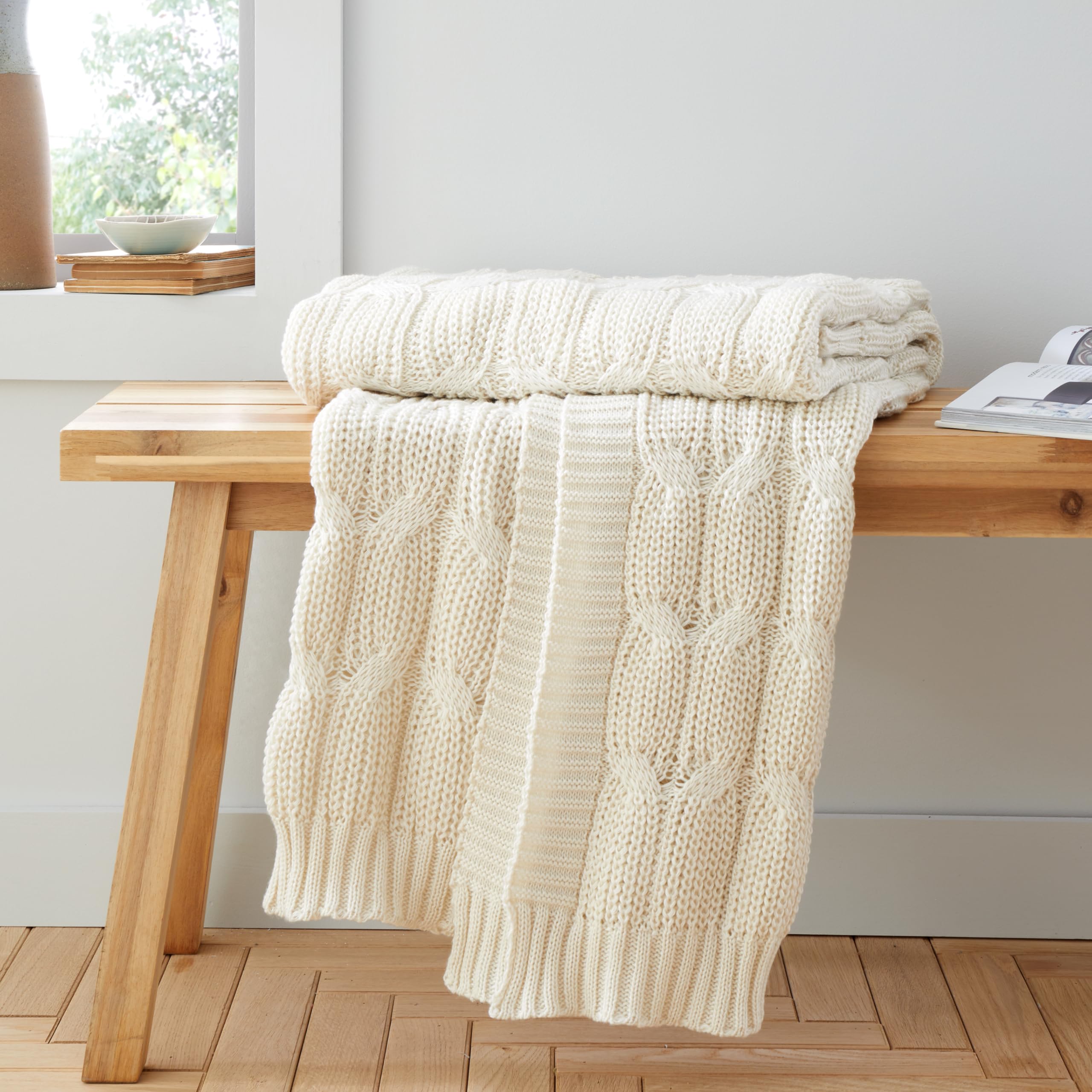 Catherine Lansfield Chunky Marl Knit Cosy, 130x170 cm, Blanket Throw, Cream — image 1