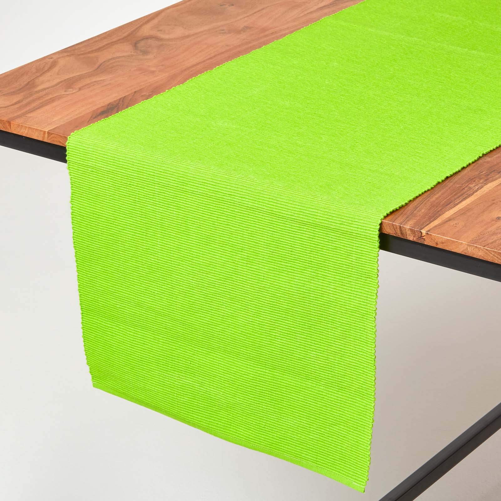HOMESCAPES - Table Runner - Lime Green - 100% Ribbed Cotton - 17 x 70 Inch ( 44 x 178 cm ) - Easy care - Washable at 40 Deg C