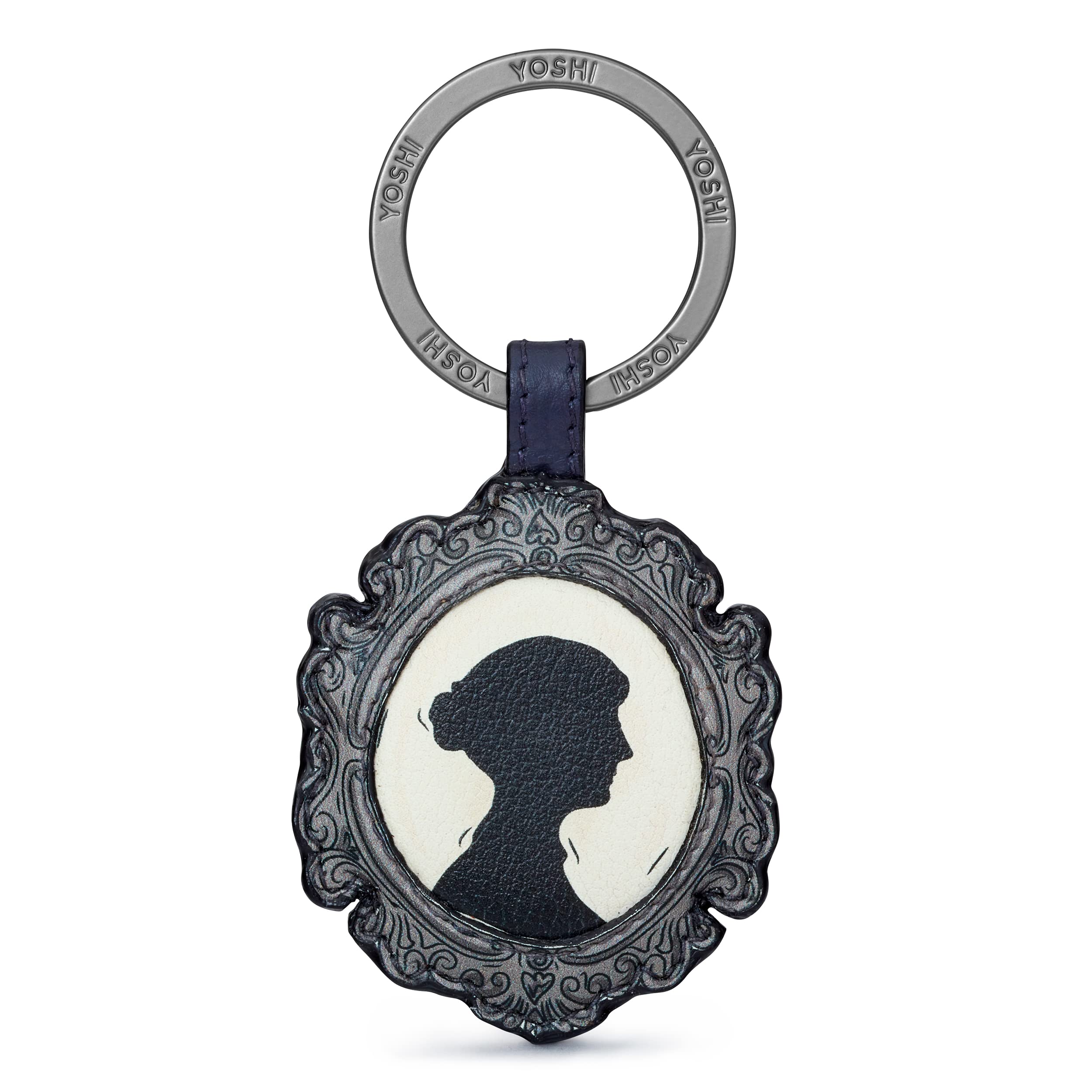 Yoshi Jane Austen Bookworm Silhouette Navy Leather Keyring