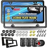 Aootf Carbon Fiber License Plate Frame- Heavy Duty Black Aluminum Car Tag Cover Printed Carbon Patterns, Slim Front & Rear Holders Mount Hardware Kit- Screws Bolts, Nut, Rattle Proof Pad