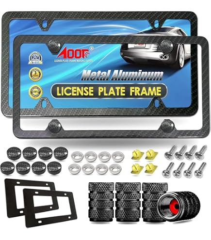 2-Pack Carbon Fiber License Plate Frames With Valve Caps & Coasters - Black, Waterproof, Standard 12.2x6.3 Inch - View #5