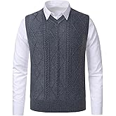 Beryielite Men's Argyle Sweater Vest Classic V-Neck Knitwear Sleeveless Pullover Warm Cable Knitted Tank Top