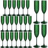 LEYIQU Plastic Champagne Flutes 7oz, Unbreakable Champagne Glasses Bulk, Reusable Crystal Drinking Wine Glasses for Valentine’s Day, Wedding, Chrismas, Party (24, Dark Green)