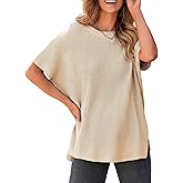 MARZXIN Womens Sweater Crewneck Short Sleeve Knit Pullover Tops Causal Oversized Lightweight Sweaters