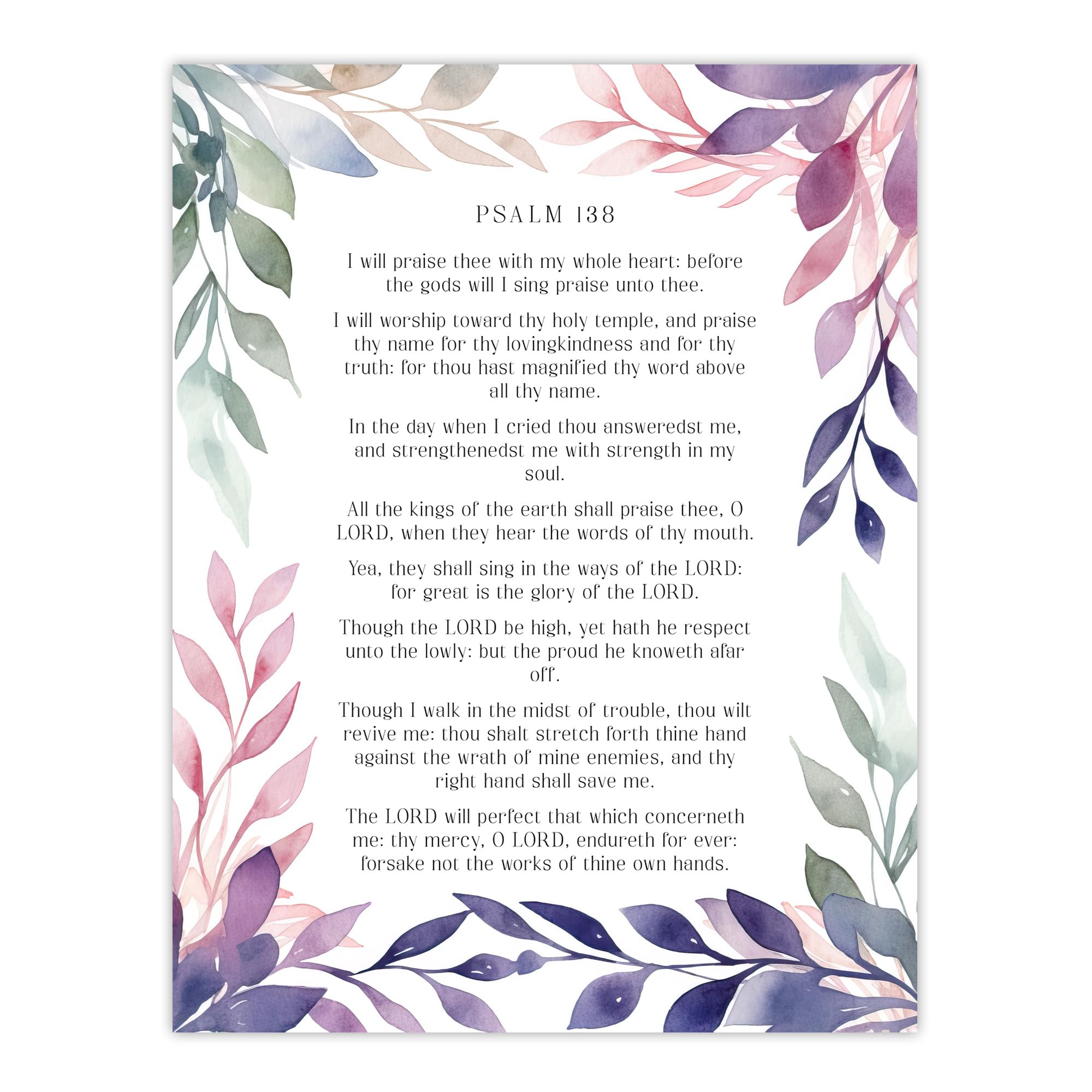 Artery8 Psalm 138 I Will Praise Thee Old Testament Jesus Christ Christian Bible Faith God Quote Revelations Flowers Artwork Extra Large XL Wall Art Poster Print
