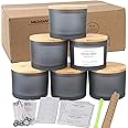 MILIVIXAY 6 Pack 16 oz Candle Jars with Bamboo Lids and Candle Making Kits - 3 Wick Candle Jars,Bulk Empty Frosted Grey Thick Glass Candle Jars for Making Large Candles - Spice, Powder Containers.