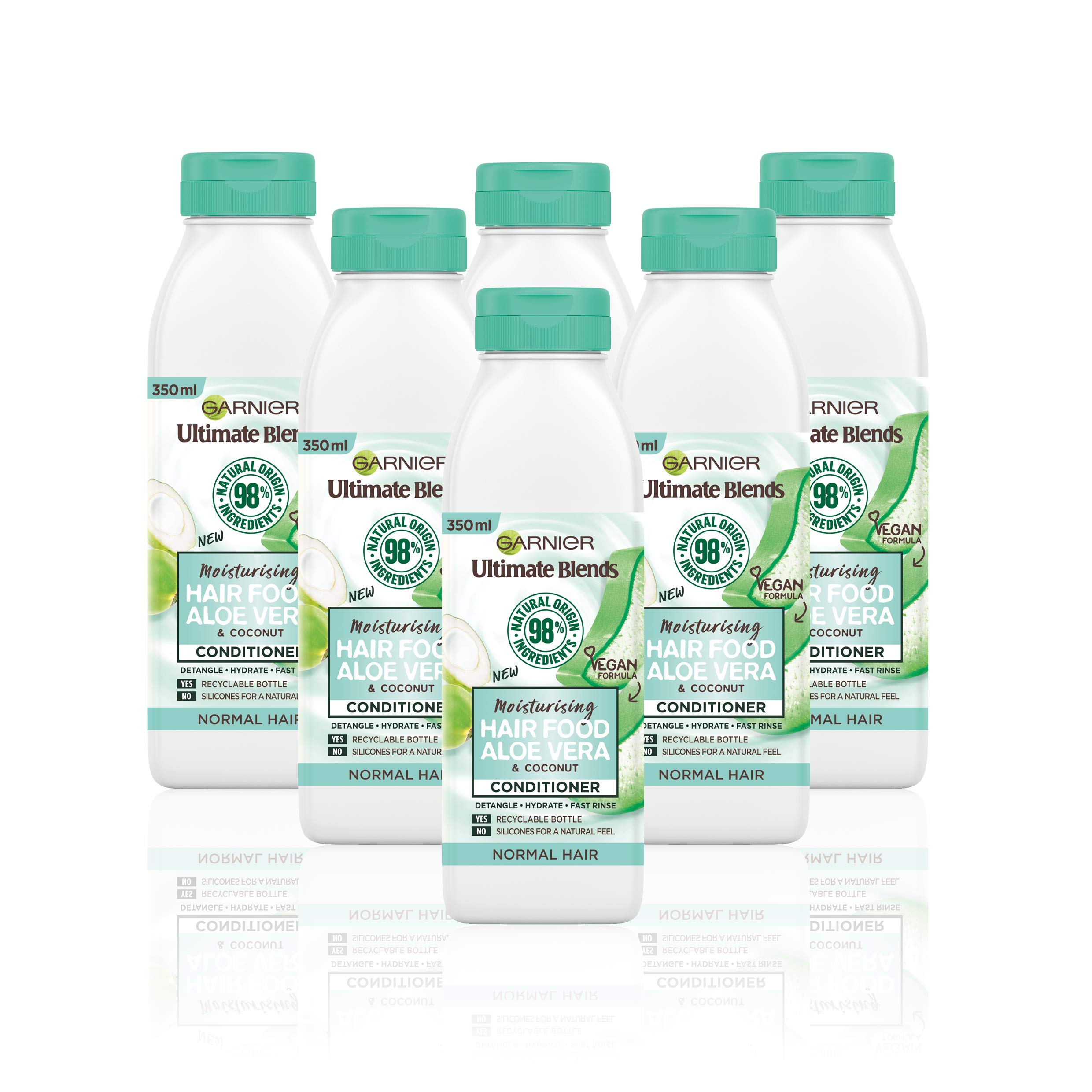 Garnier Ultimate Blends Conditioner For Normal - Dry Hair | Aloe Vera Hair Food Conditioner by Garnier Ultimate Blends | 98 Percent Natural Origin Ingredients | 350 ml Pack of 6