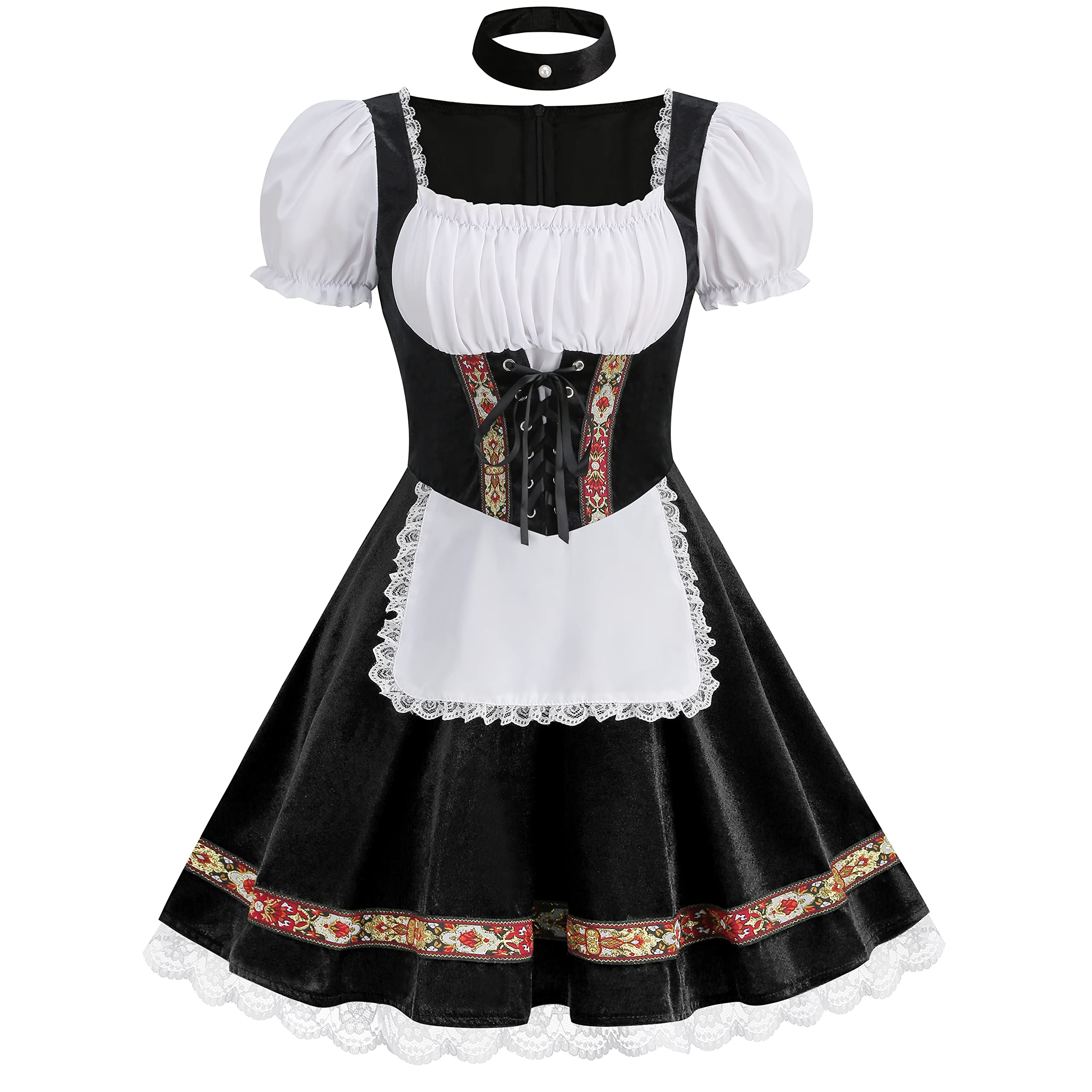 maxToonrain Oktoberfest Outfit Female,Women's German Beer Bavarnian Traditional Short Sleeve Velvet Halloween Costume Fancy Maid Dress for Womens(Black XL)