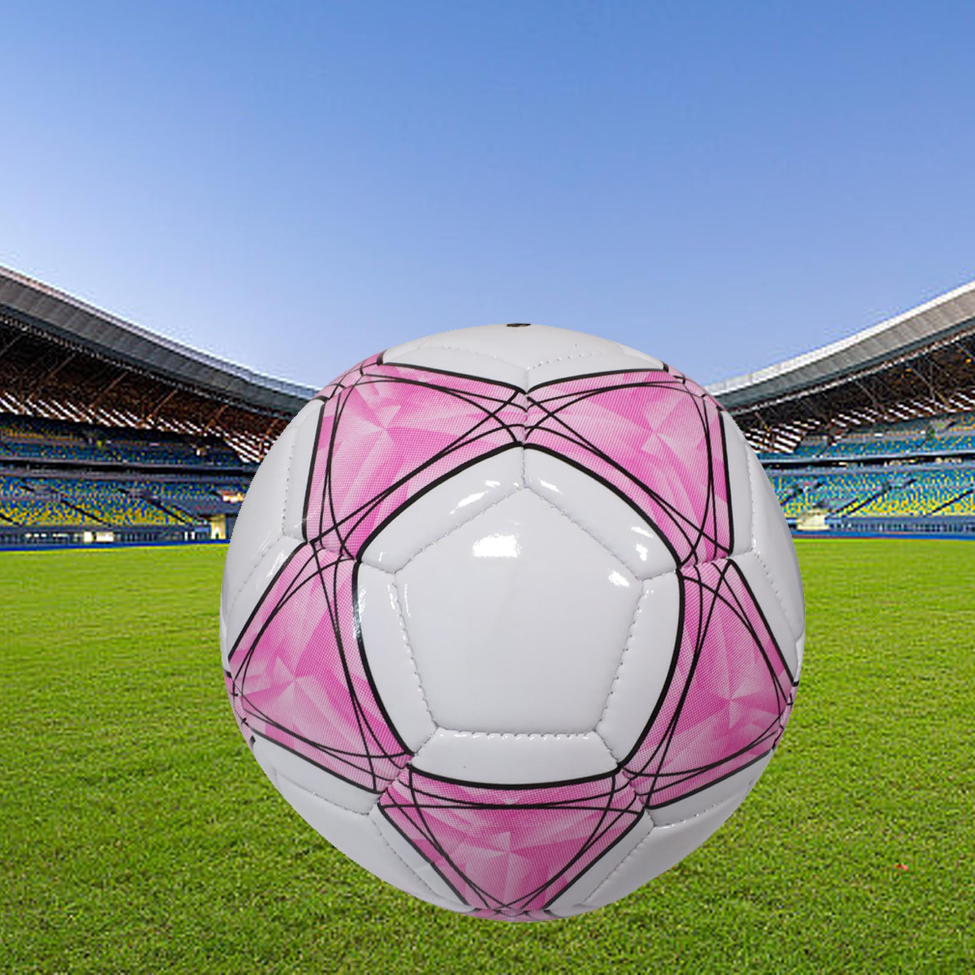 SUQ Traditional Size 5 Thickened Pentagram Pink Leather Football, Soccer Ball Size 5, for Kids Adults Training Practice Competitions, Games Indoor/Outdoor, Entertainment, Ideal for Park, Beach