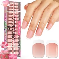 Amazon.com: UNA GELLA Short Square Press On Nails French Tip X ...