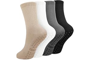4 Pairs Pilates Grip Socks Women Men, Non Slip Grippy Yoga Socks for Dance Fitness Gym Ballet Trampoline, Home & Hospital Use