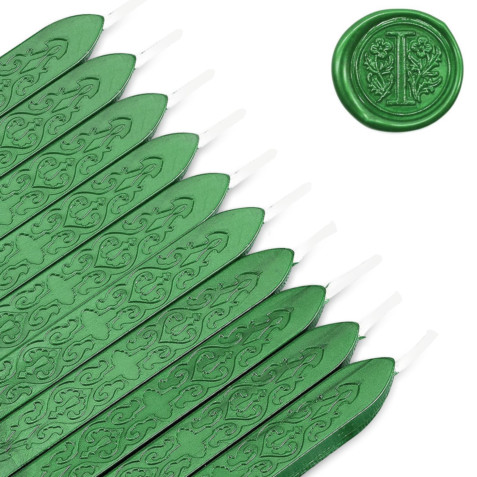 MeYuxg Pack of 10 Sealing Wax Green with Wicks, Vintage Sealing Wax, Wax Seal Stick, Sealing Wax, Sealing Wax Green for Letter Seals & Wax Seal Stamp — image 1