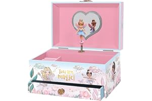 GIGGLE & HONEY Musical Fairy Jewelry Box for Girls - Kids Music Box with Spinning Fairy and Mirror, Princess Gifts for Little Girls, Jewelry Boxes, Childrens Birthday Gift - Ages 3-10, Pink
