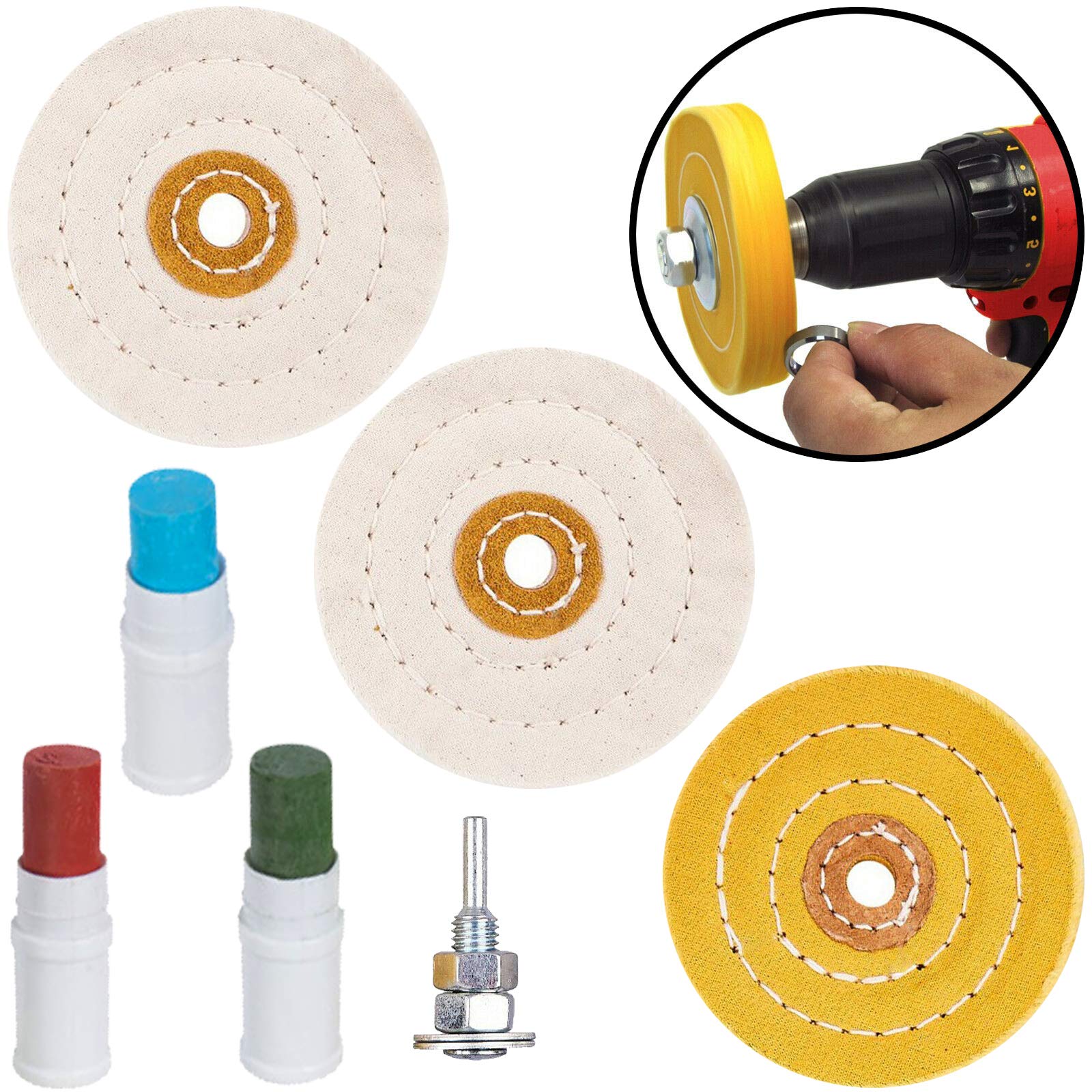SPARES2GO Metal Cleaning, Polishing & Buffing Wheels and Compounds Kit for Drill (7 Pieces)