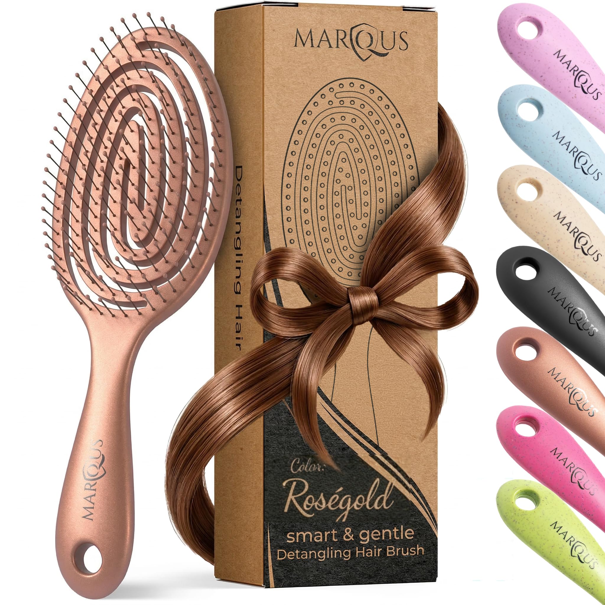 marQus Detangling Hair Brush for Women and Men - With Ultra-Soft, Flexible Bristles and Body - Glides Through Tangles with Ease - Suitable for All Hairtypes - Wet or Dry, Rose