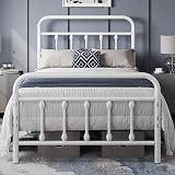 Yaheetech 3ft Single Bed Frame Vintage Iron Platform White High Headboard view 1