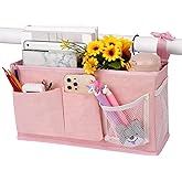Loghot Bedside Caddy/Bedside Storage Bag Hanging Organizer for Bunk and Hospital Beds,Dorm Rooms Bed Rails,Can be Placed Glasses,Books,Mobile Phones,Keys (New Pink-1)