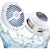 Gravity Marine Speakers - 6.5 Inch 2 Way Waterproof and Weather Resistant Outdoor Audio Stereo Sound System with LED Lights, 350 Watt Power and Low Profile Slim Style - 1 Pair - MG660 (White)