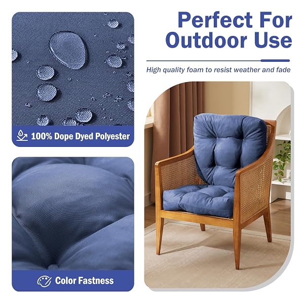 IPYNBAP OUTDOOR CHAIR CUSHIONS SET OF 2, PATIO CHAIR CUSHIONS WITH TIES, 17X17+4” TUFTED OUTDOOR SEAT CUSHIONS, WATERPROOF PATIO FURNITURE CUSHIONS, OUTDOOR DINING CHAIR PADS, NAVY