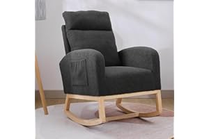 FurniTribe Nursery Rocking Chairs, Upholstered Teddy Fabric Nursing Rocking Chair with High Backrest, Nursery Glider Rocker with Side Pocket for Mom and Baby (Dark Gray)