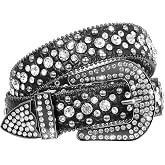WHIPPY Women Western Rhinestones Belts Men Studded Belt for Jeans Bling Cowgirl Cowboy Waist Belt with Removable Buckle