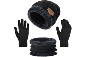 TAVALEU Kids Winter Beanie Hat Scarf Touchscreen Gloves Set for Boys Girls 5-15 Years Warm Skull Cap Fleece Lined Knitted Hat