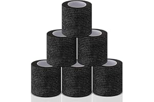 Threlaco 6 Rolls Self Adhesive Bandages Wrap No Chew Bandage for Pets Bitter Bandage Wrap for Dogs and Cats Wound Wrap 2 Inches x 5 Yd(Black)