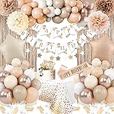 Birthday Decorations for Women, Party Decorations for Women with Beige Cream Neutral Balloons Birthday Sash Tablecloth Happy Birthday Banner Neutral Boho Bday Decorations for Men Woman Boys Girl