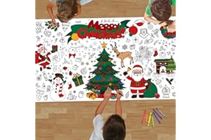 AWHETIE Christmas Crafts for Kids,Giant Christmas Coloring Tablecloth Poster 72x30 Inches,Xmas Activities Kids Crafts Games Party Favors,Jumbo Coloring Poster Paper Banner Table Cover Decorations